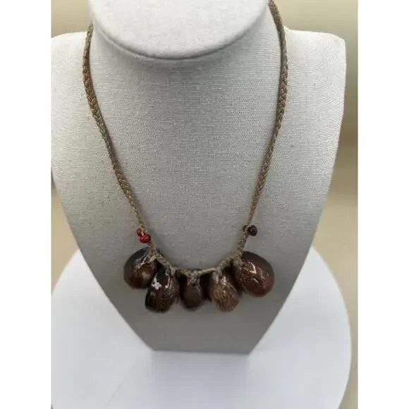 Native American Style Necklace with Brown Shell Pendants N65 - Picture 3 of 10